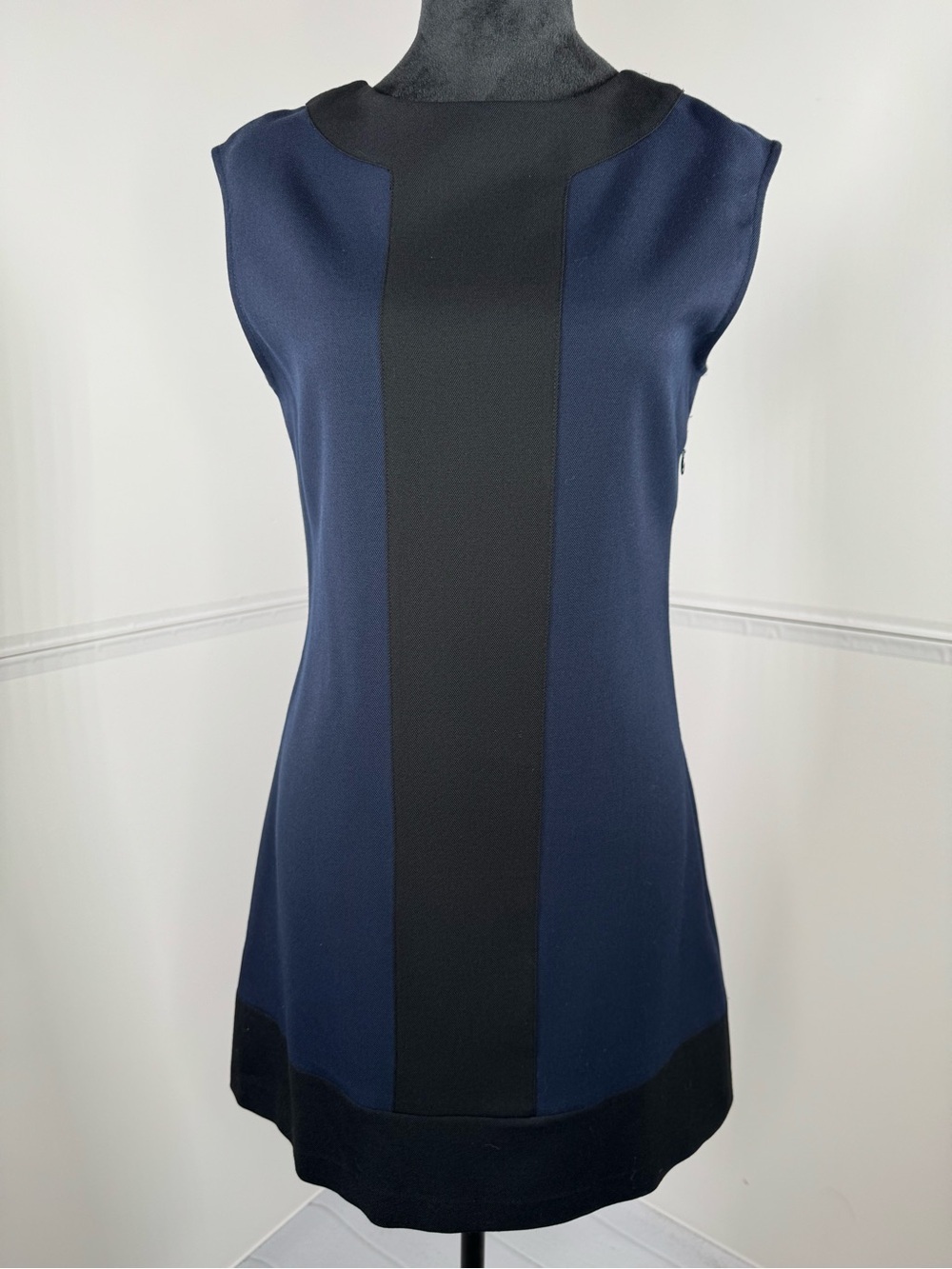Abaeté Colorblock Sheath Dress Navy Black Wool Blend Made in USA Size 6